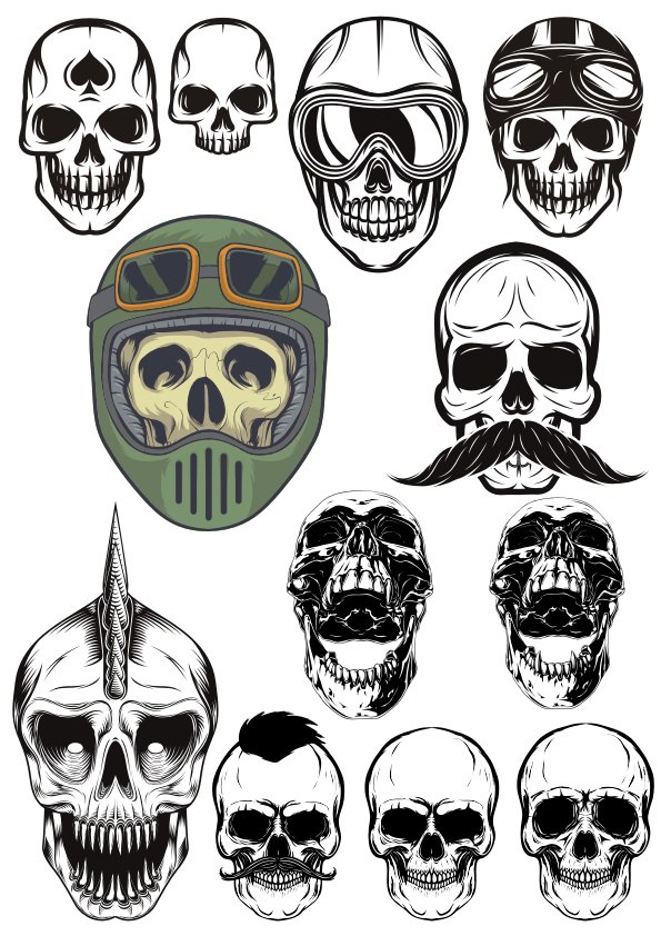 طرح فایل وکتور مجموعه جمجمه شیطانی مناسب برای استفاده در دستگاه های cnc چوب و cnc لیزر - evil skull vector set cdr file