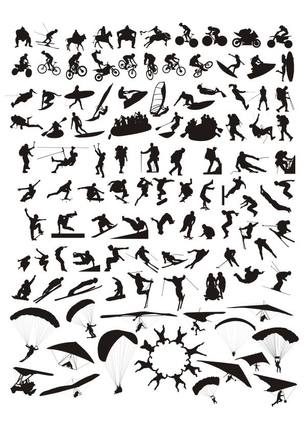 طرح فایل وکتور مجموعه سیلوئت ورزشی مناسب برای استفاده در دستگاه های cnc چوب و cnc لیزر - sports silhouette set vector cdr file