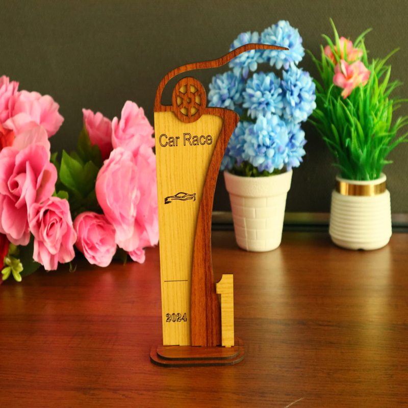 طرح کاپ ماشین مسابقه چوبی طرح جوایز مسابقات اتومبیل رانی مناسب برای استفاده در دستگاه های cnc چوب و cnc لیزر - laser cut wooden race car trophy car racing awards cdr file