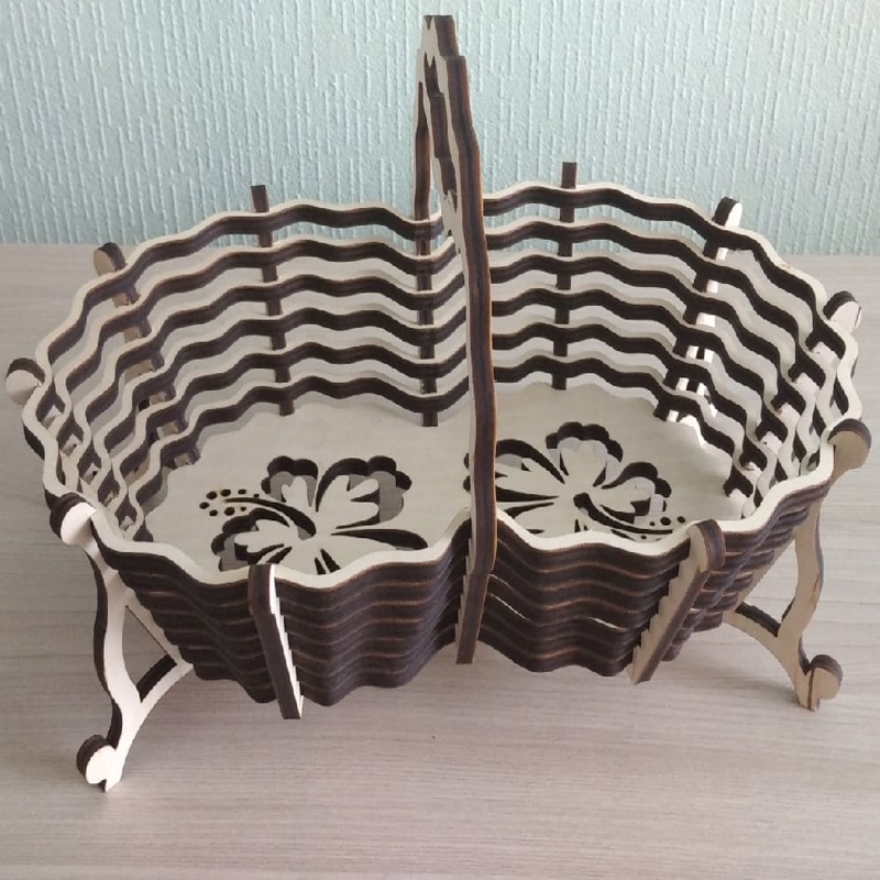 طرح سبد شیرینی با دسته مناسب برای استفاده در دستگاه های cnc چوب و cnc لیزر - laser cut candy basket with handle cdr file