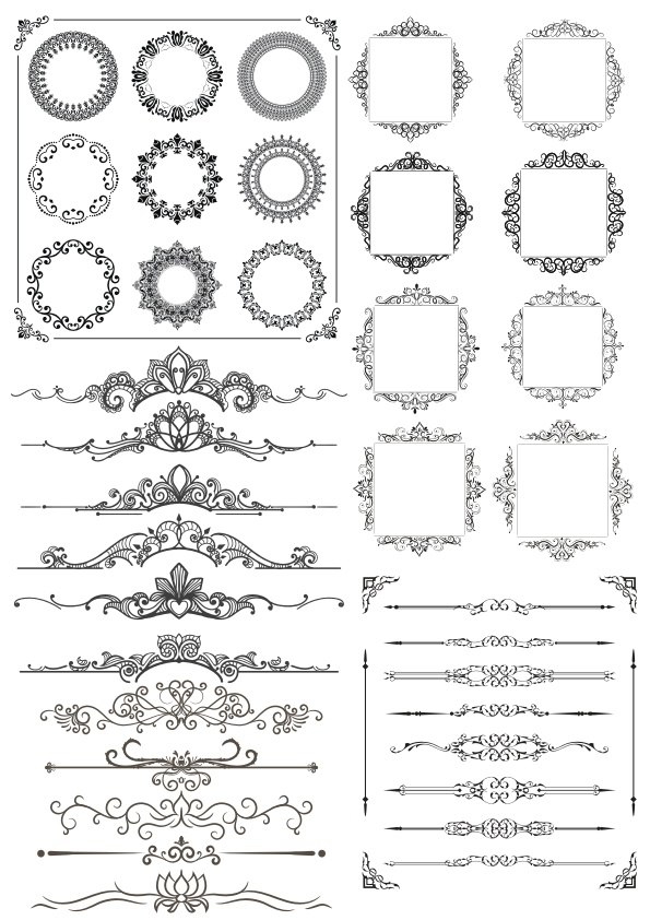 طرح مجموعه المان های تزئینی حاشیه مناسب برای استفاده در دستگاه های cnc چوب و cnc لیزر - border decor element set cdr file