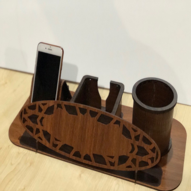 طرح جا موبایل و خودکار مناسب برای استفاده در دستگاه های cnc چوب و cnc لیزر - laser cut desk organizer pen mobile holder cdr file