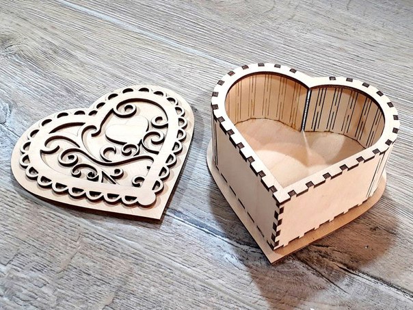 طرح جعبه قلبی تزئینی با درب مناسب برای استفاده در دستگاه های cnc چوب و cnc لیزر - laser cut decorative heart box with lid cdr file