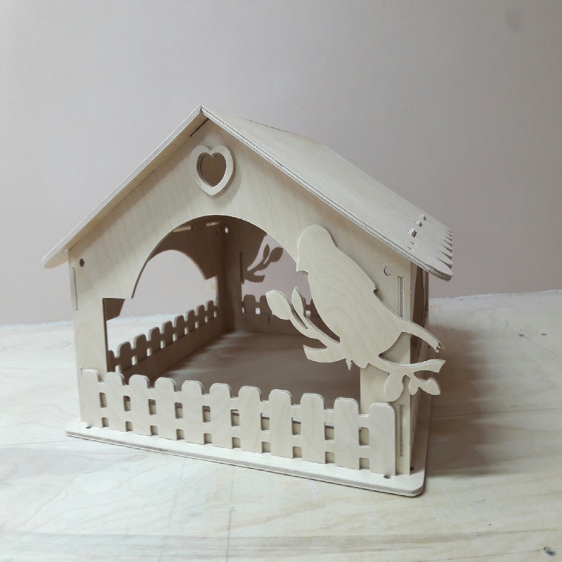 طرح خانه چوبی پرنده با دانخوری مناسب برای استفاده در دستگاه های cnc چوب و cnc لیزر - laser cut wooden bird house bird feeder dxf file