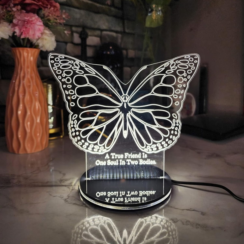 طرح چراغ خواب سه بعدی طرح پروانه مناسب برای استفاده در دستگاه های cnc چوب و cnc لیزر - laser cut butterfly 3d illusion night lamp cdr file