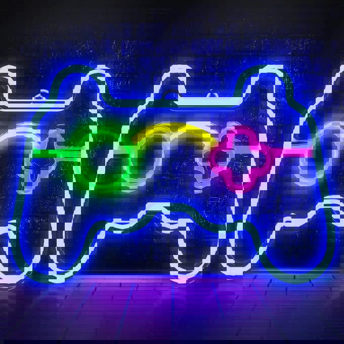 طرح علامت نئون کنترل کننده بازی علامت نئون گیمر مناسب برای استفاده در دستگاه های cnc چوب و cnc لیزر - laser cut game controller neon sign gamer neon sign