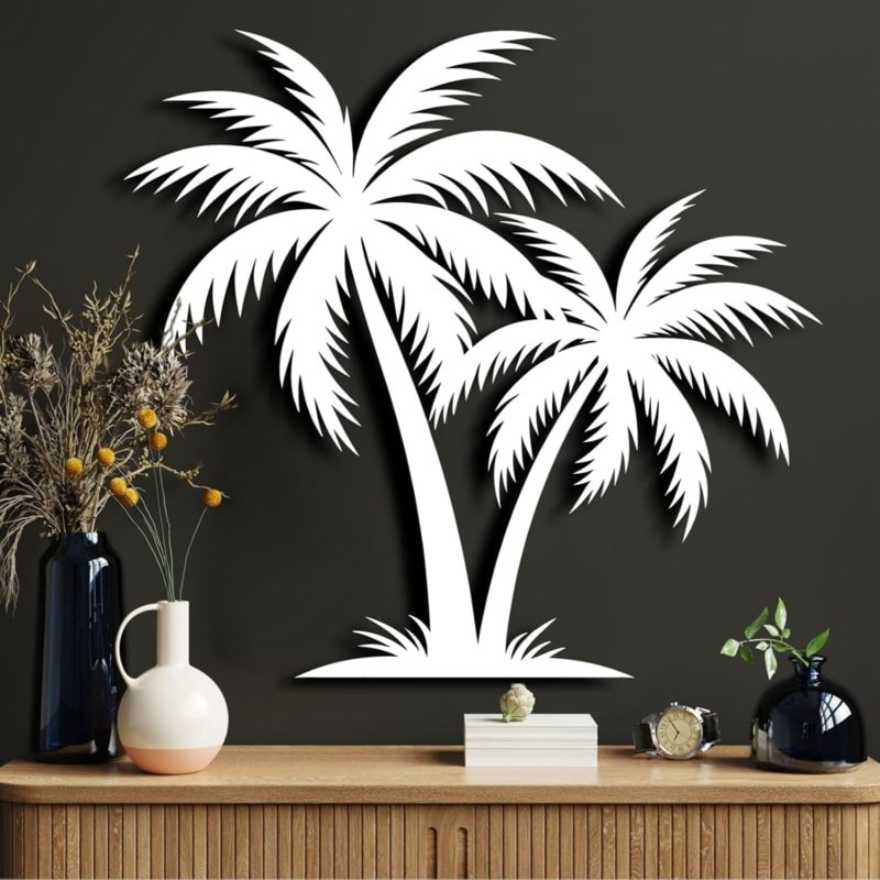 طرح هنر دیواری درخت نخل مناسب برای استفاده در دستگاه های cnc چوب و cnc لیزر - laser cut palm tree wall art