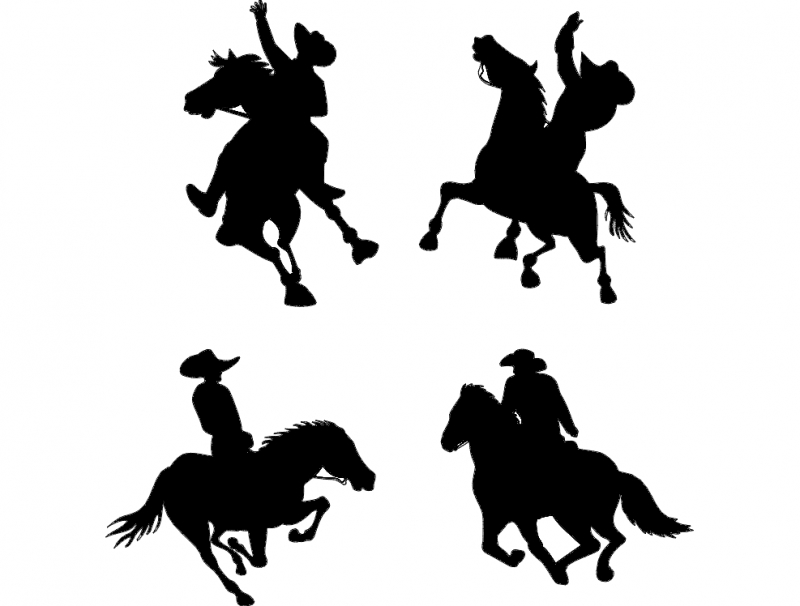 طرح کابوی سوار بر اسب مناسب برای استفاده در دستگاه های cnc چوب و cnc لیزر - cowboy on horse silhouettes dxf file