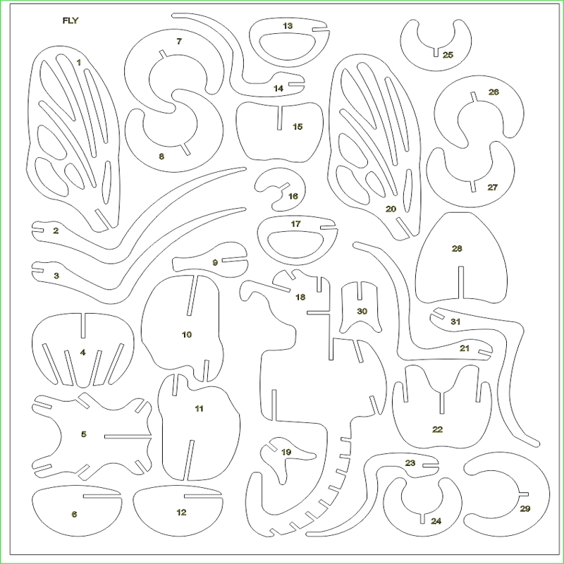طرح سه بعدی مگس مناسب برای استفاده در دستگاه های cnc چوب و cnc لیزر - 3d fly dxf file