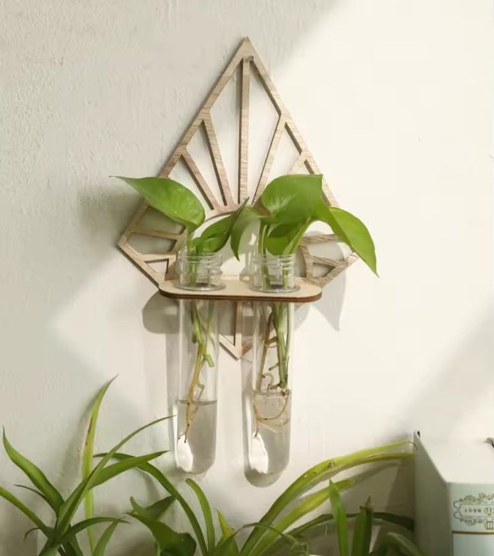 طرح ایستگاه تکثیر دیواری ، پایه آویز چوبی برای گیاهان آپارتمانی مناسب برای استفاده در دستگاه های cnc چوب و cnc لیزر - laser cut wall mounted propagation station wooden hanging plant stand for indoor plants