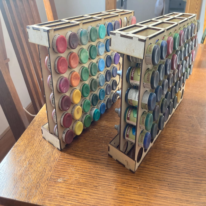 طرح قفسه رنگ چوبی مناسب برای استفاده در دستگاه های cnc چوب و cnc لیزر - laser cut wooden paint rack svg file