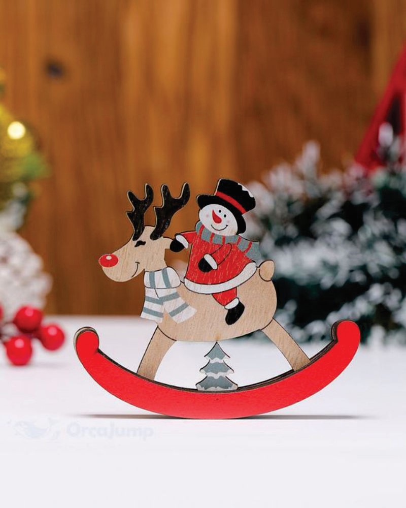 طرح بابانوئل سوار بر گوزن شمالی مناسب برای استفاده در دستگاه های cnc چوب و cnc لیزر - laser cut santa claus riding rocking reindeer ornament cdr file