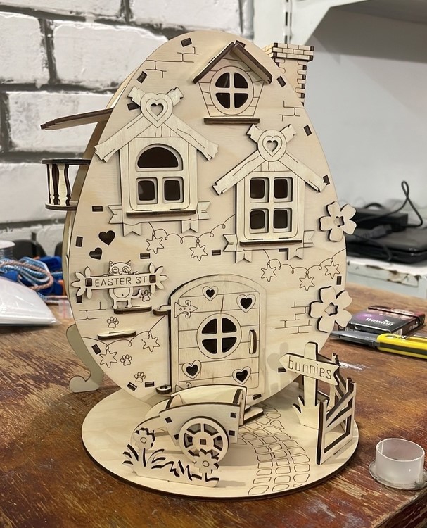 طرح خانه تخم مرغی طرح عید پاک مناسب برای استفاده در دستگاه های cnc چوب و cnc لیزر - laser cut egg house easter decor dxf file