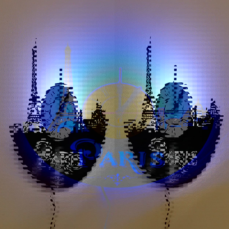 طرح ساعت دیواری وینیل پاریس فرانسه مناسب برای استفاده در دستگاه های cnc چوب و cnc لیزر - laser cut paris france vinyl record wall clock dxf file
