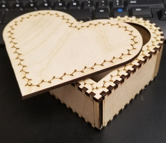 طرح جعبه جواهرات طرح قلب مناسب برای استفاده در دستگاه های cnc چوب و cnc لیزر - laser cut heart shaped trinket box dxf file