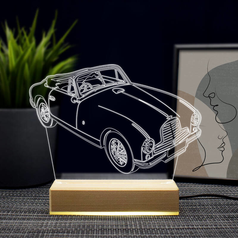 طرح چراغ خواب سه بعدی آستون مارتین مناسب برای استفاده در دستگاه های cnc چوب و cnc لیزر - laser cut aston martin 3d night light cdr file