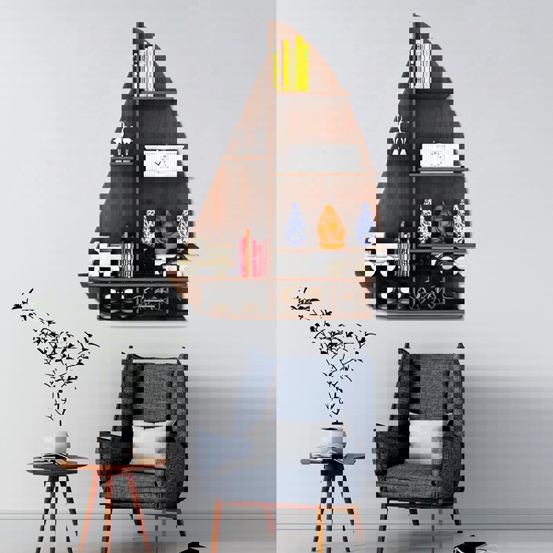 طرح قفسه قایق، قفسه دیواری چوبی برای دکور خانه، مناسب برای استفاده در دستگاه های cnc چوب و cnc لیزر - laser cut boat shelf home decor ship wooden wall shelf cdr file