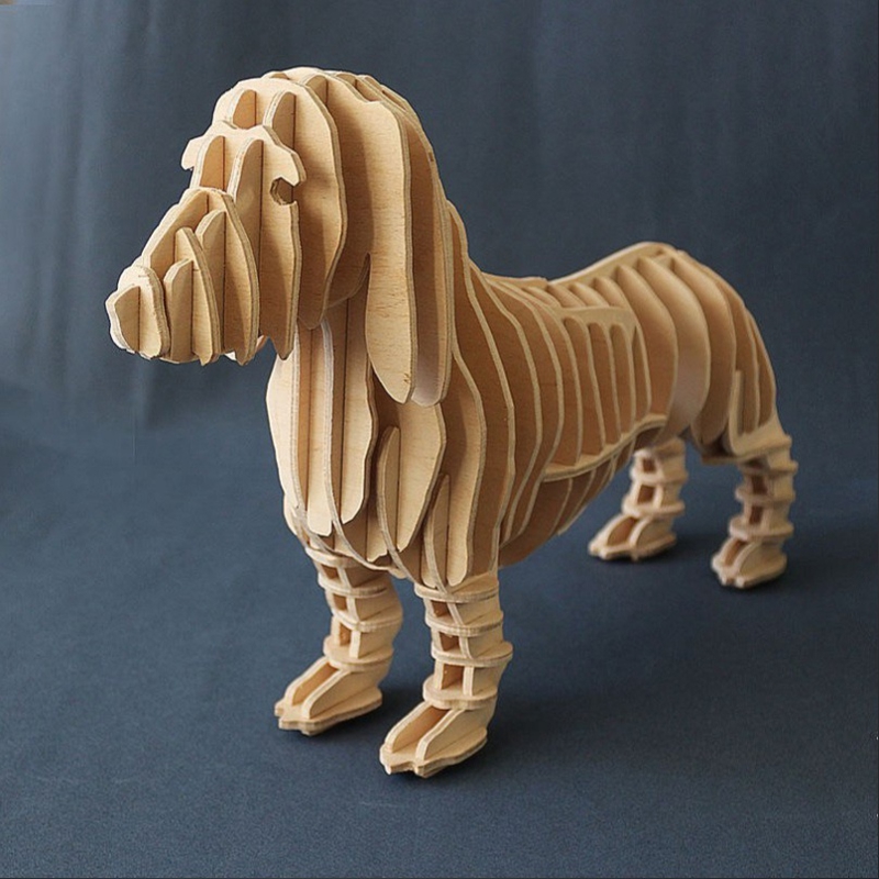 طرح پازل سه بعدی سگ داشهوند مناسب برای استفاده در دستگاه های cnc چوب و cnc لیزر - laser cut dachshund dog 3d puzzle cdr file