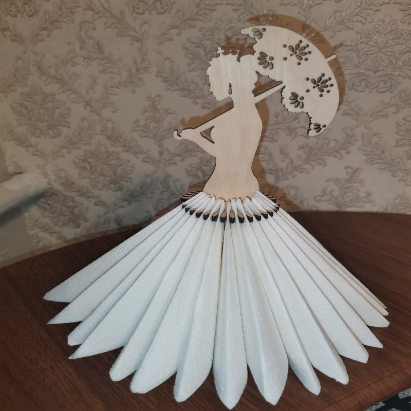 طرح جا دستمال سفره دخترانه با طرح چتر مناسب برای استفاده در دستگاه های cnc چوب و cnc لیزر - laser cut umbrella girl napkin holder cdr file
