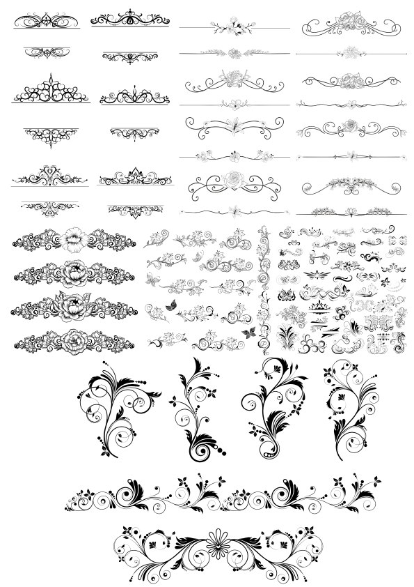 طرح وکتور مجموعه تزئینات گلدار مناسب برای استفاده در دستگاه های cnc چوب و cnc لیزر - vector floral decor set cdr file