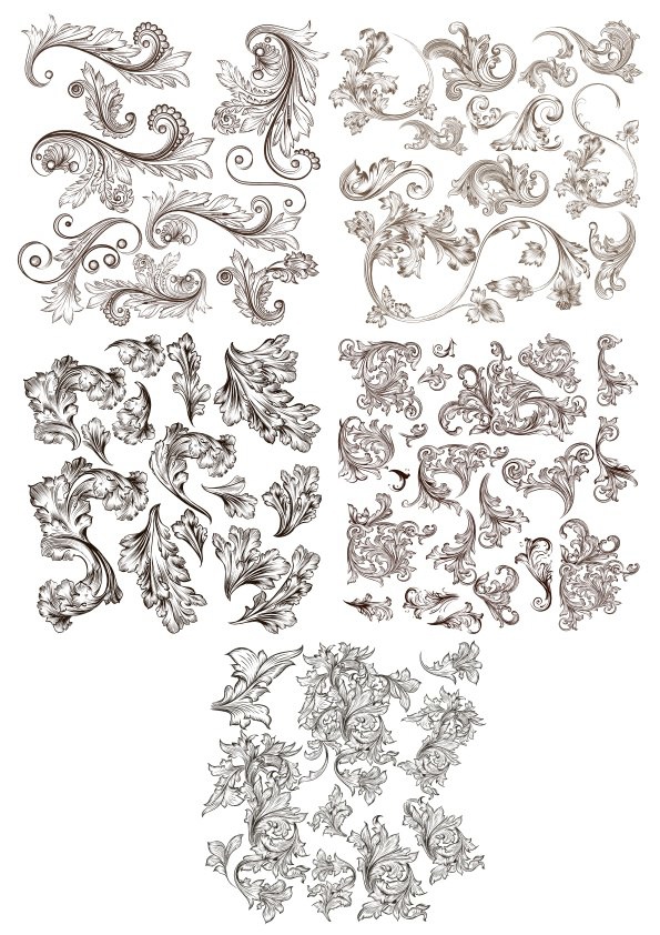 طرح مجموعه پترن چرخشی گلدار مناسب برای استفاده در دستگاه های cnc چوب و cnc لیزر - floral swirl pattern set cdr file