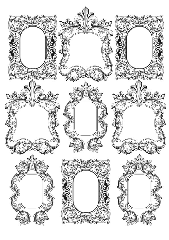 طرح قاب های زیبای باروک مناسب برای استفاده در دستگاه های cnc چوب و cnc لیزر - gorgeous baroque frames cdr file
