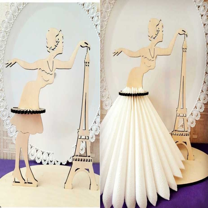 طرح جا دستمال سفره طرح برج ایفل مناسب برای استفاده در دستگاه های cnc چوب و cnc لیزر - laser cut eiffel tower woman napkin holder cdr file