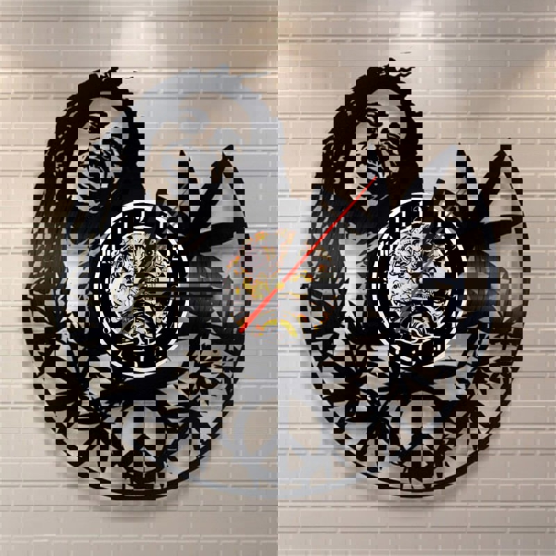 طرح ساعت دیواری باب مارلی مناسب برای استفاده در دستگاه های cnc چوب و cnc لیزر - laser cut bob marley wall clock cdr file
