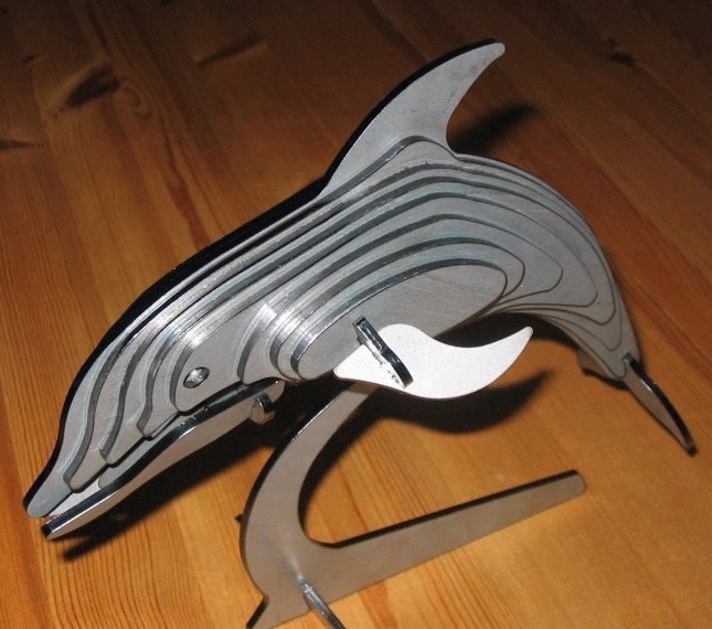 طرح پازل سه بعدی دلفین مناسب برای استفاده در دستگاه های cnc چوب و cnc لیزر - laser cut dolphin 3d puzzle dxf file