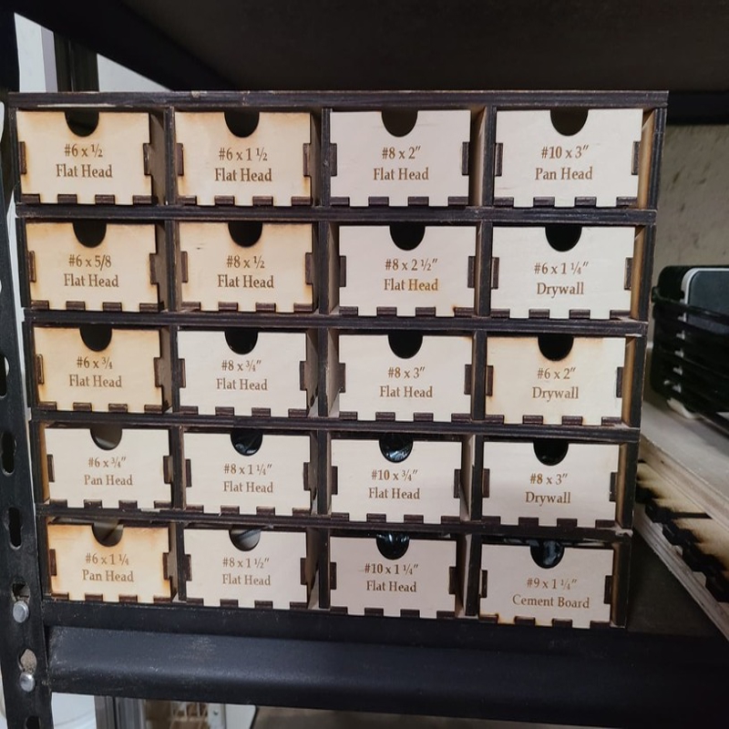 طرح سطل ذخیره سازی سخت افزار مناسب برای استفاده در دستگاه های cnc چوب و cnc لیزر - laser cut hardware storage bin svg file