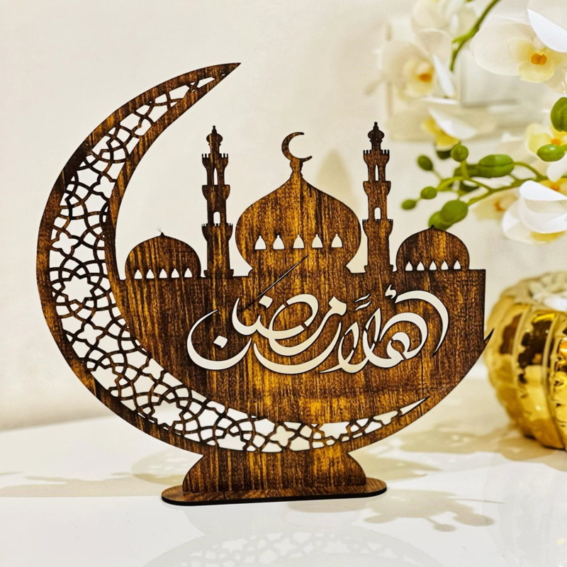 طرح هلال ماه رمضان مناسب برای استفاده در دستگاه های cnc چوب و cnc لیزر - laser cut freestanding ramadan crescent moon decor cdr file
