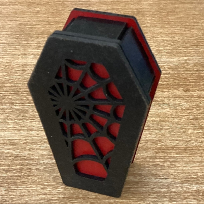 طرح تابوت هالووین مناسب برای استفاده در دستگاه های cnc چوب و cnc لیزر - laser cut halloween coffin treat svg file