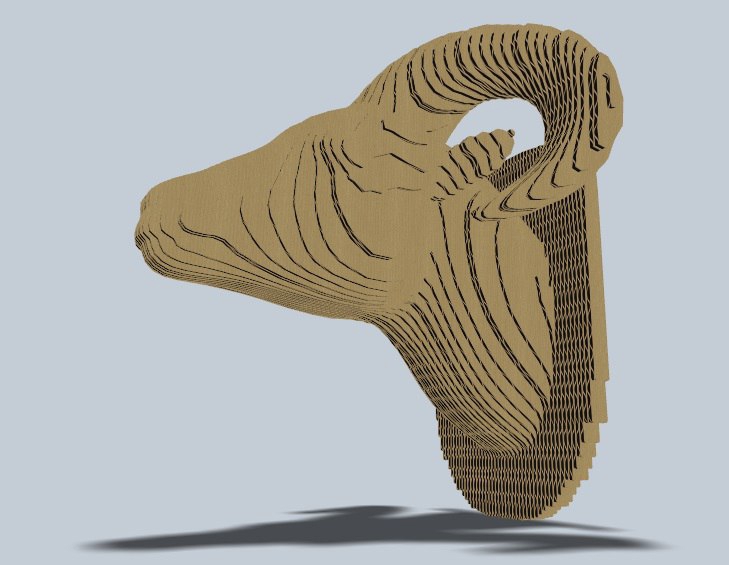 طرح سر قوچ مخصوص دکور دیوار لایه باز مناسب برای استفاده در دستگاه های cnc چوب و cnc لیزر - laser cut ram trophy head layered wall decor 3mm dxf file