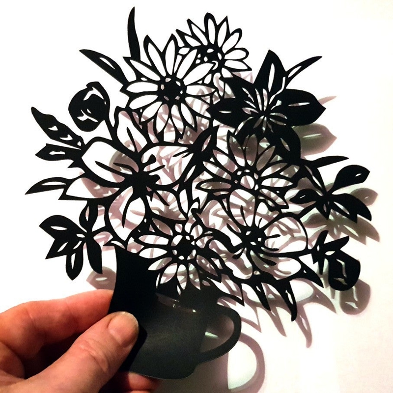 طرح گل با گلدان برای تزیین منزل مناسب برای استفاده در دستگاه های cnc چوب و cnc لیزر - laser cut flowers with vase home decor cdr file