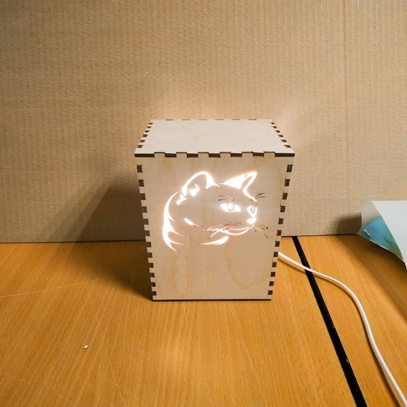 طرح چراغ خواب طرح گربه کیتی مناسب برای استفاده در دستگاه های cnc چوب و cnc لیزر - laser cut kitty cat night light lamp cdr file