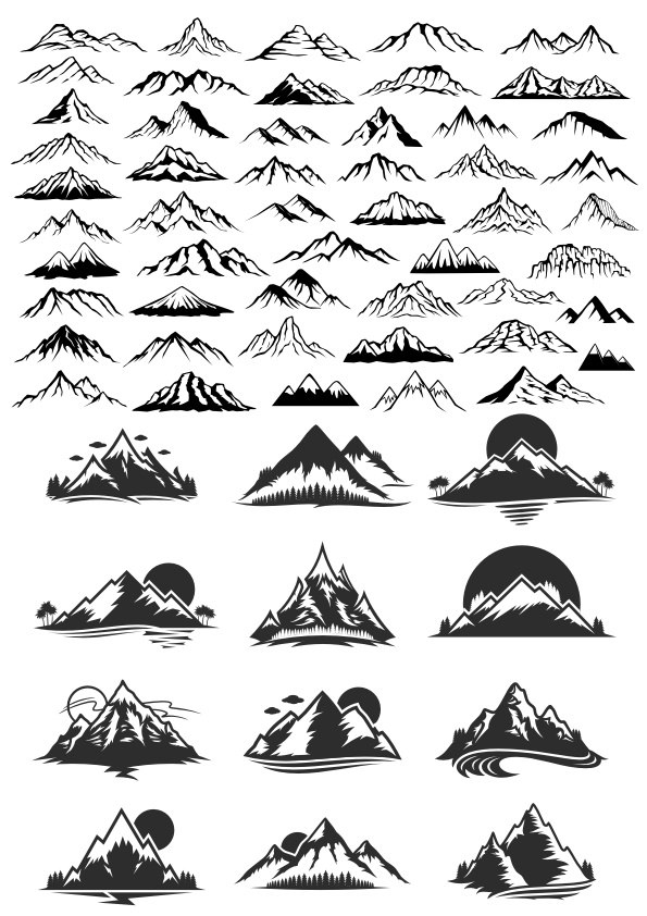 طرح مجموعه وکتور هنری کوهستان مناسب برای استفاده در دستگاه های cnc چوب و cnc لیزر - mountain vector art set cdr file
