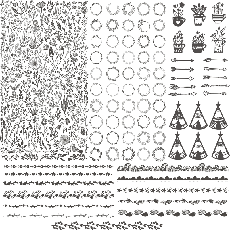 طرح کیت گل آرایی دستی مناسب برای استفاده در دستگاه های cnc چوب و cnc لیزر - floral kit handdrawn cdr file
