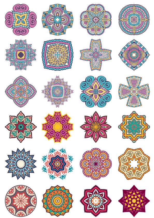 طرح گل ماندالا (چرخ هستی) مناسب برای استفاده در دستگاه های cnc چوب و cnc لیزر - mandala flower doodle ornaments set cdr file