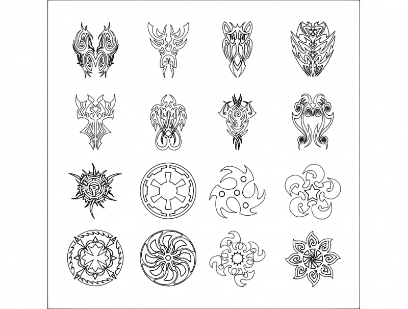 طرح خالکوبی با وکتور شماره 3 مناسب برای استفاده در دستگاه های cnc چوب و cnc لیزر - tattoo vector set 3 dxf file