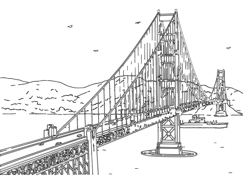 طرح پل گلدن گیت مناسب برای استفاده در دستگاه های cnc چوب و cnc لیزر - golden gate bridge dxf file