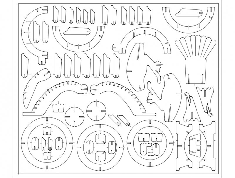 طرح دایناسور چیبا مناسب برای استفاده در دستگاه های cnc چوب و cnc لیزر - chyba dinozaur dxf file