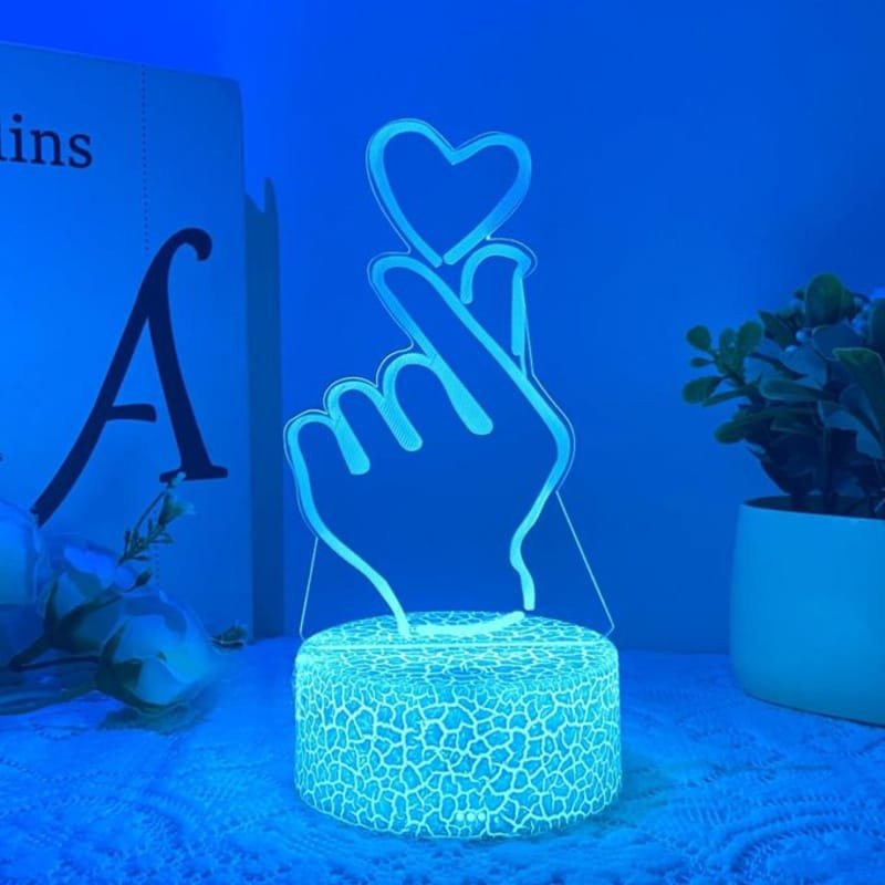 طرح لامپ ال ای دی سه بعدی قلب انگشتی مناسب برای استفاده در دستگاه های cnc چوب و cnc لیزر - laser cut finger heart 3d led lamp