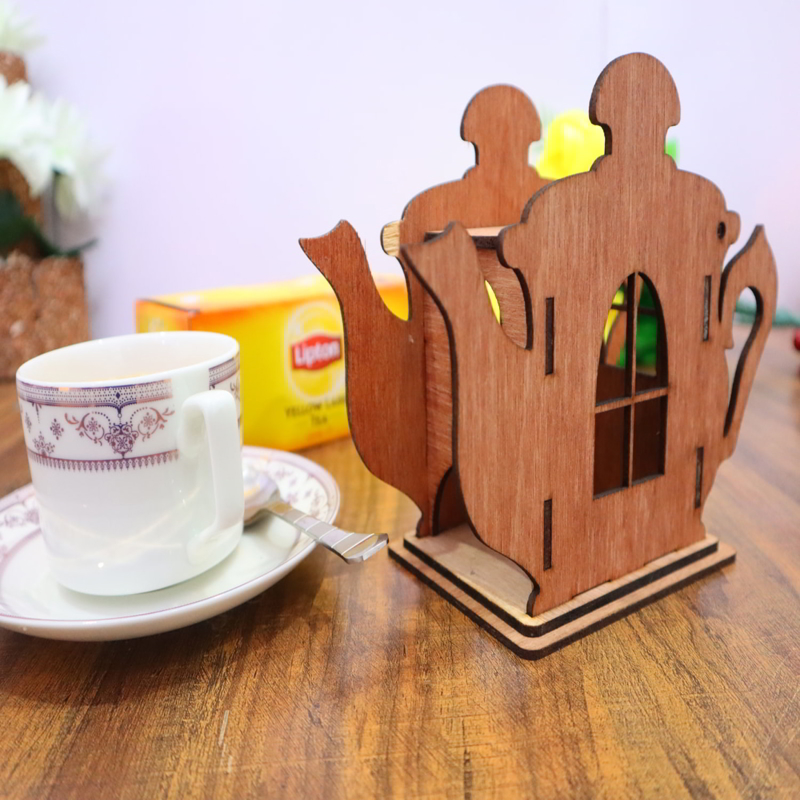 طرح قوری چوبی طرح چایخانه با ضخامت ۳ میلی‌متر و فرمت cdr مناسب برای استفاده در دستگاه های cnc چوب و cnc لیزر - laser cut wooden teapot shape tea house 3mm cdr file
