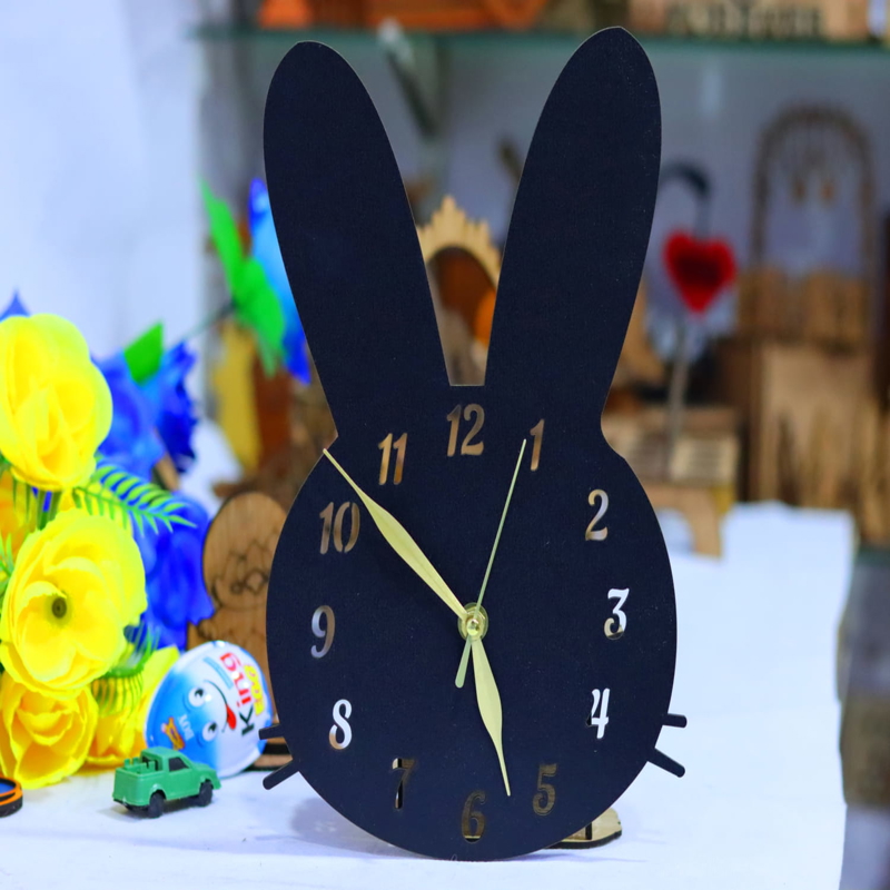 طرح ساعت دیواری طرح خرگوش مناسب برای استفاده در دستگاه های cnc چوب و cnc لیزر - laser cut bunny wall clock cdr file