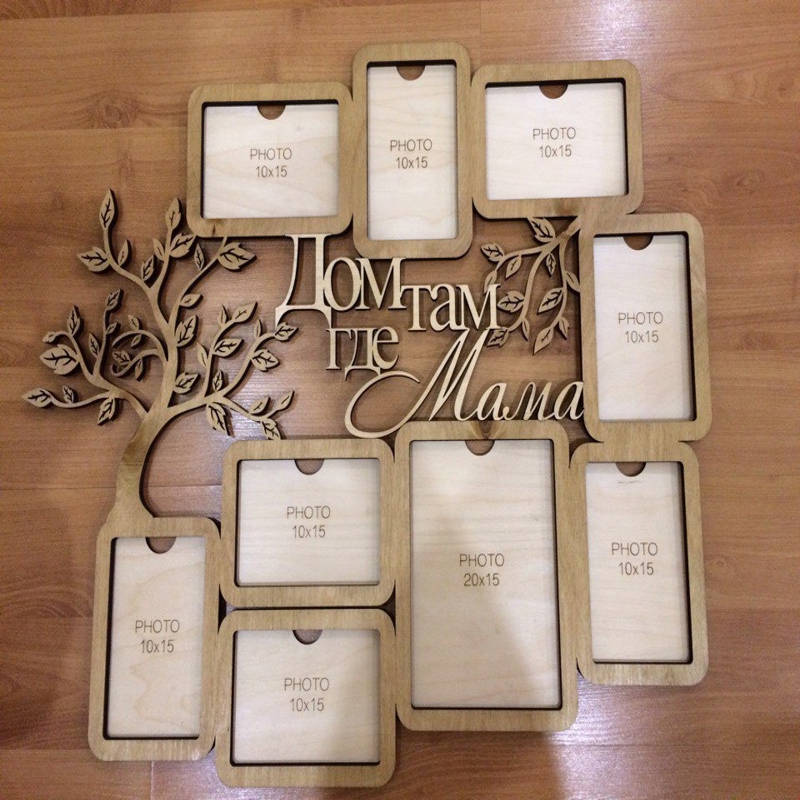 طرح قاب عکس چوبی خانوادگی - مناسب برای استفاده در دستگاه های cnc چوب و cnc لیزر - laser cut family wooden photo frames cdr file