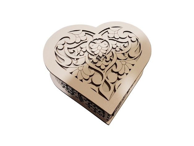 طرح جعبه کادو به شکل قلب مناسب برای استفاده در دستگاه های cnc چوب و cnc لیزر - laser cut heart shaped gift box cdr file