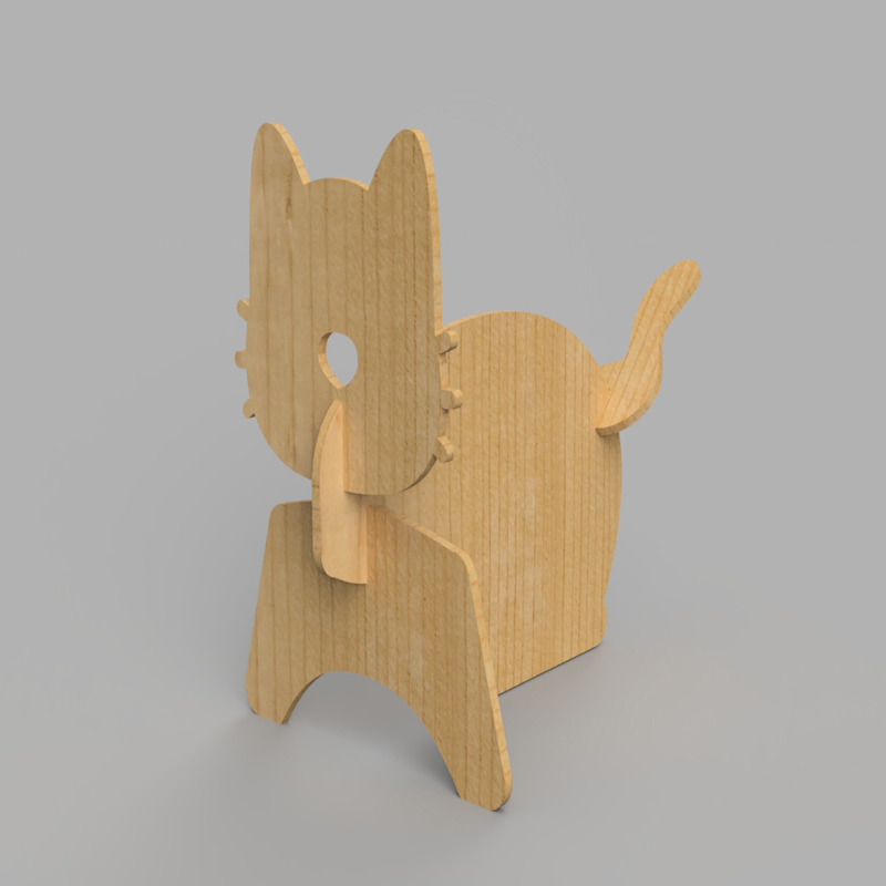طرح گربه چوبی طرح پرس فیت مناسب برای استفاده در دستگاه های cnc چوب و cnc لیزر - laser cut wooden cat press fit construction kit dxf file