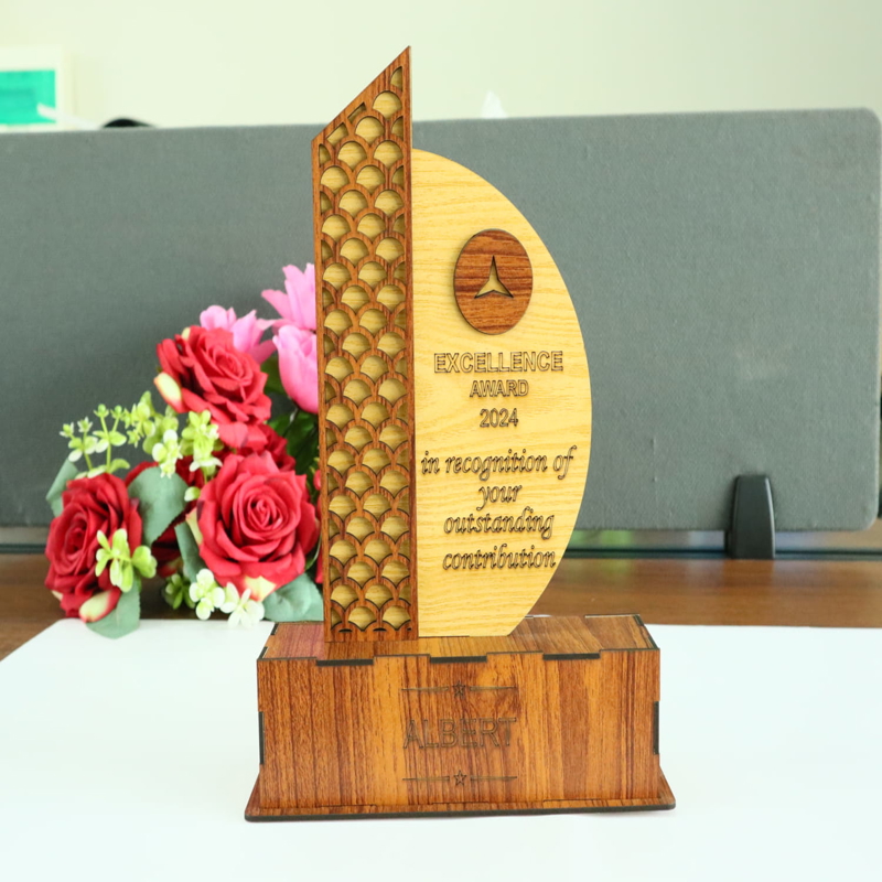 طرح جایزه چوبی مناسب برای استفاده در دستگاه های cnc چوب و cnc لیزر - laser cut wooden trophy award cdr file