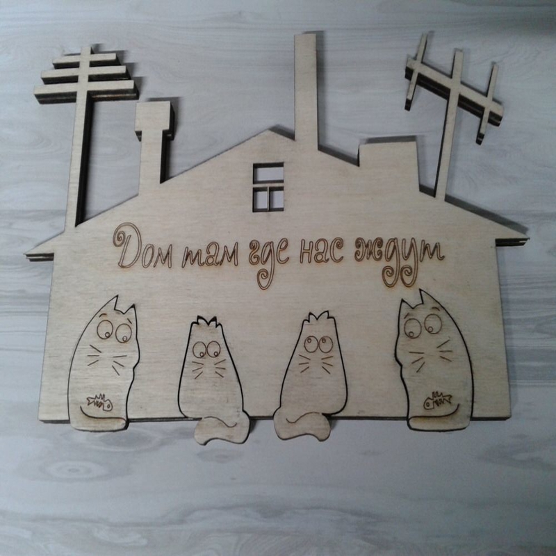 طرح جاکلیدی ۴ گربه مناسب برای استفاده در دستگاه های cnc چوب و cnc لیزر - laser cut key hanger 4 cats cdr file