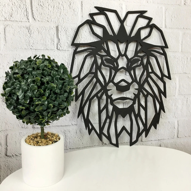 طرح دیوار با پنل چوبی طرح شیر مناسب برای استفاده در دستگاه های cnc چوب و cnc لیزر - laser cut wall decor wood panel geometric lion head cdr file